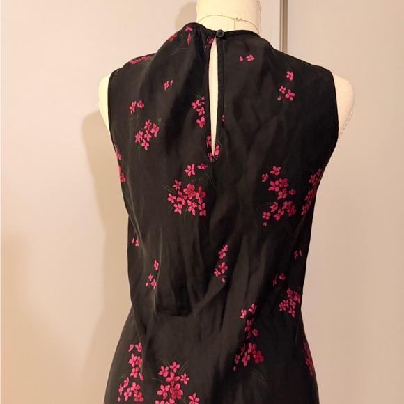 90% Silk 10% Spandex Quince Black Maxi Dress with Pink Floral Design - Picture 5 of 7